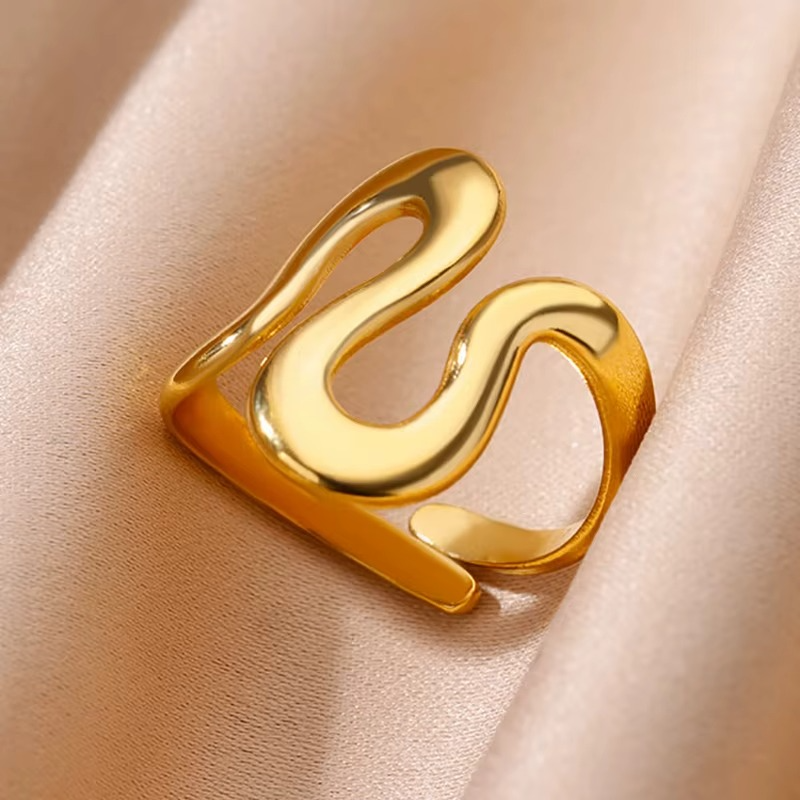 Wavy Open-Shape Adjustable Gold Ring