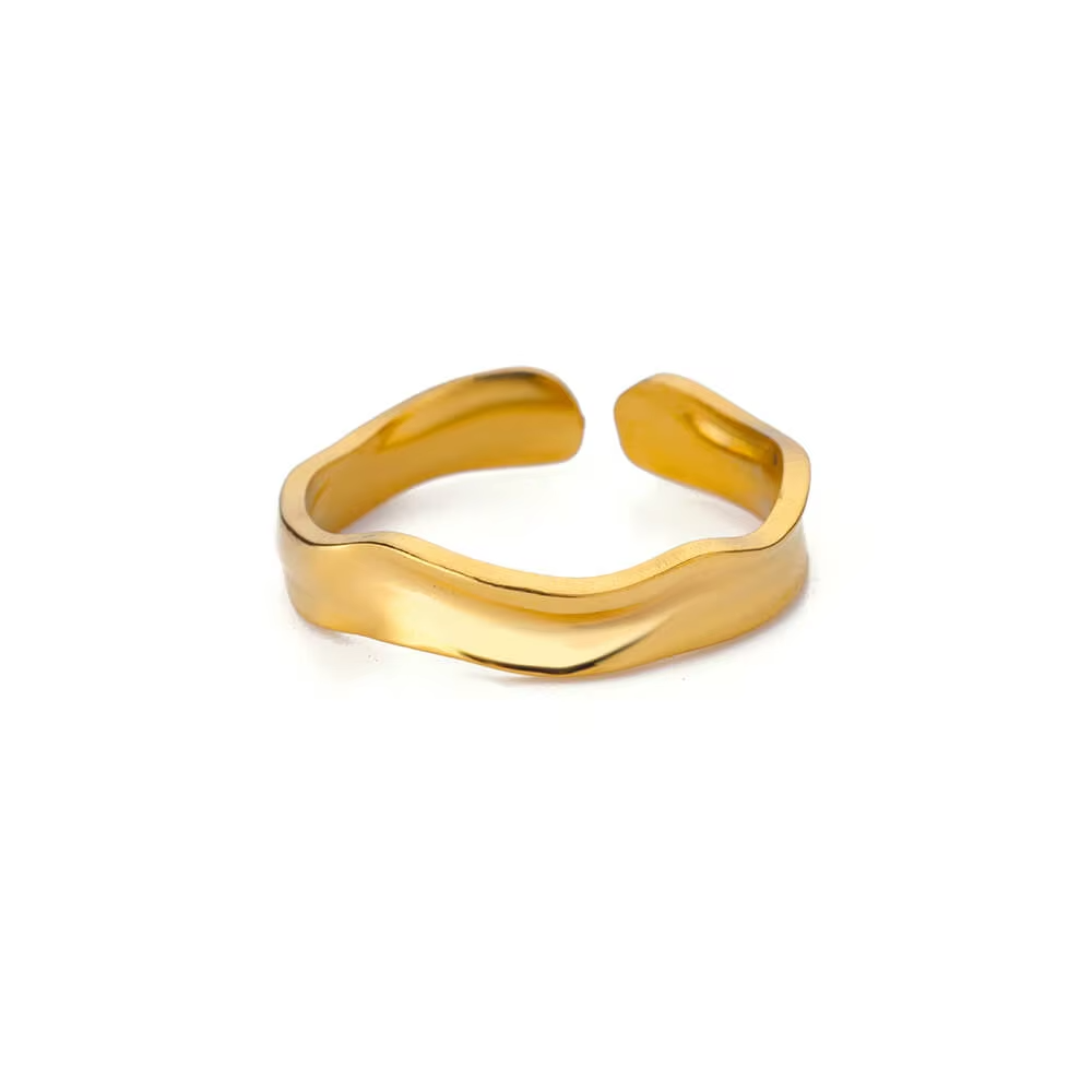Minimalist Wave-Shaped Adjustable Gold Ring