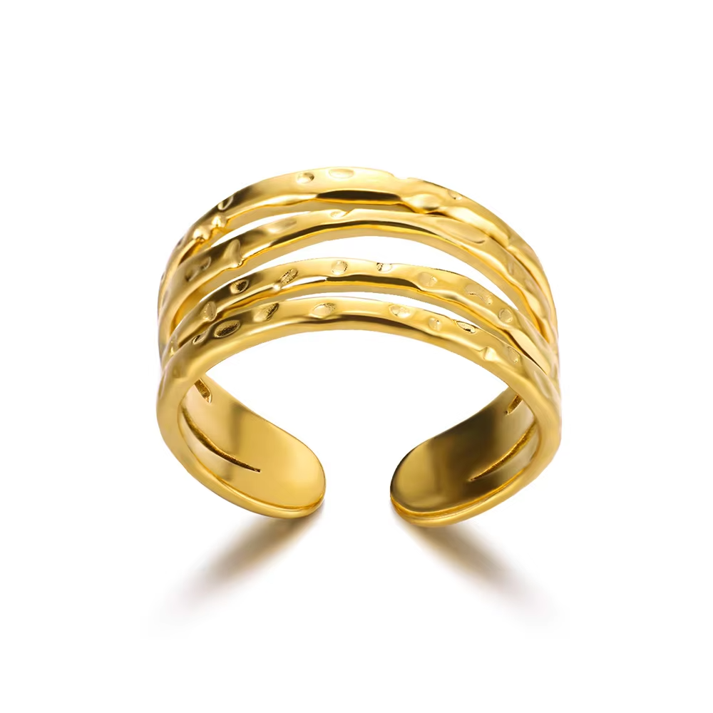Textured Multi-Band Adjustable Gold Ring