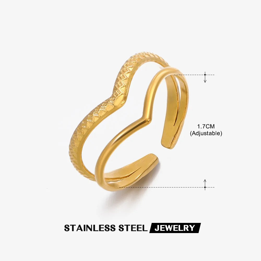 Elegant Adjustable Double-Layer V Ring