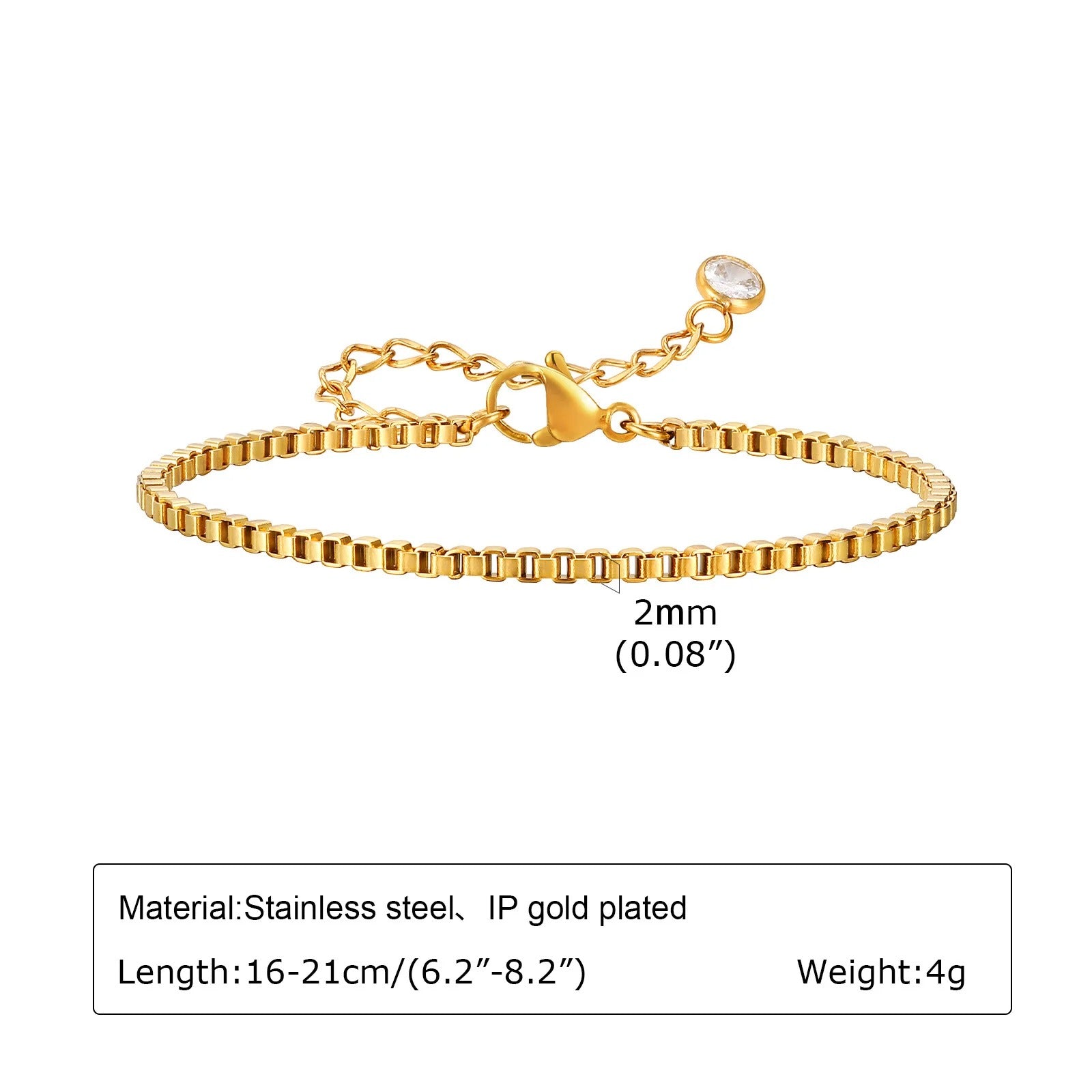 Gold Box Chain Bracelet